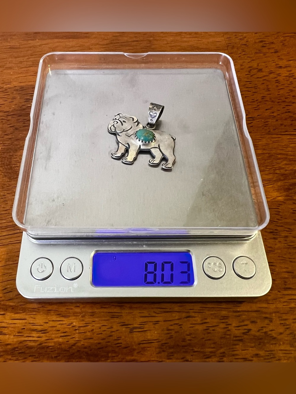 Sterling Silver Kingman Turquoise Bulldog Dog Pendant - Picture 10 of 10